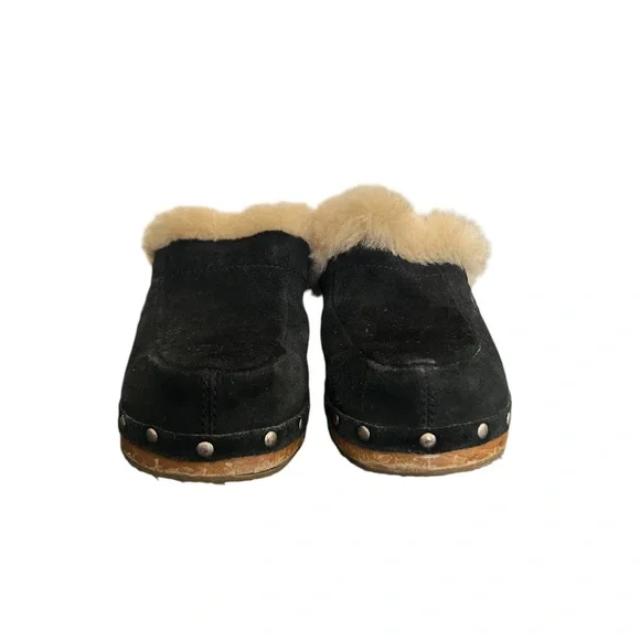 UGG Australia Women's Kalie Brown Suede Shearling Wooden Clogs Mules Shoes Sz 6 - Picture 6 of 13